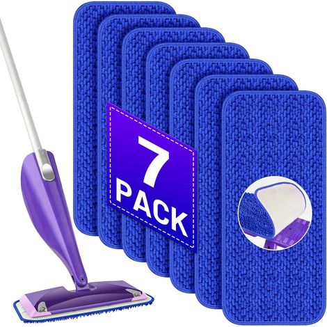 Pack de 7 recharges de balai réutilisables : têtes de balai en microfibre pour le nettoyage à sec et humide de tous types de sols. (1/5)