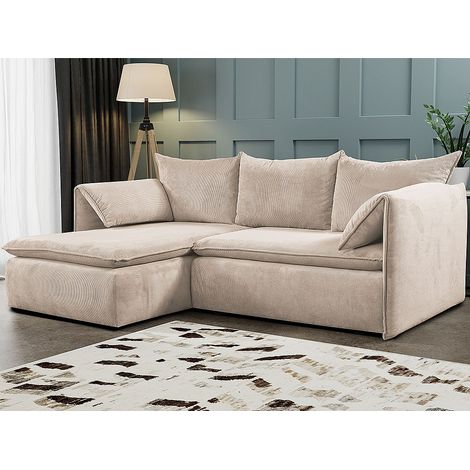 Canapé d'angle gauche convertible et pouf en velours côtelé beige TEODORA (1/5)