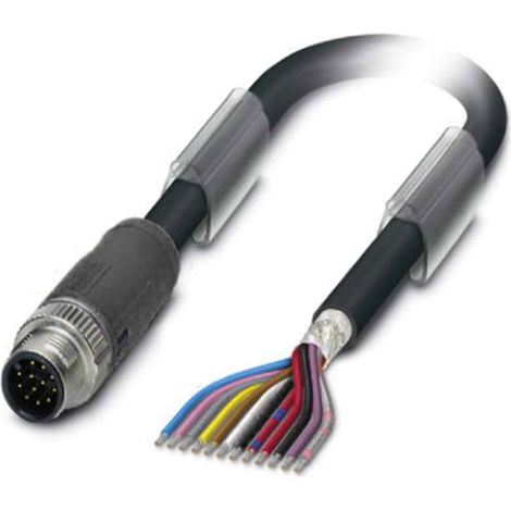 M12 Sensorleitung PUR 12-polig Stift gerade geschirmt/schlepp. A-Kodierung, Länge 3,0 Meter tiefschwarz RAL 9005, Kabel Außendurchmesser 8,5mm - 1 Stück