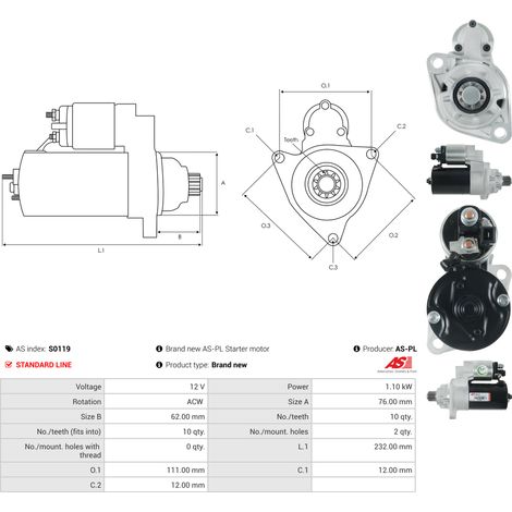 Démarreur AS-PL S0119 AUDI 02M911023 02M911023X YM2-111000-EA