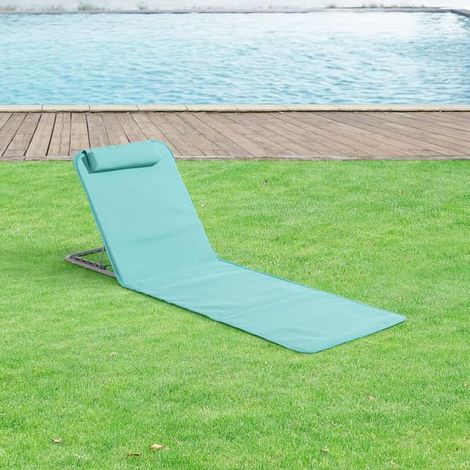 Ensemble de 1 matelas de plage avec dossier rabattable, structure solide, ensemble de tapis rembourrés avec appui-tête, sac de transport, acier, polyester, turquoise (1/5)
