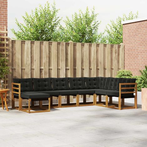 Outdoor-Sofagarnitur mit Kissen 8 pcs Natürlich und Schwarz