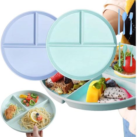 Divided plates – 2-piece set with removable compartments, reusable dessert plates, shatterproof for adults and children (1/5)
