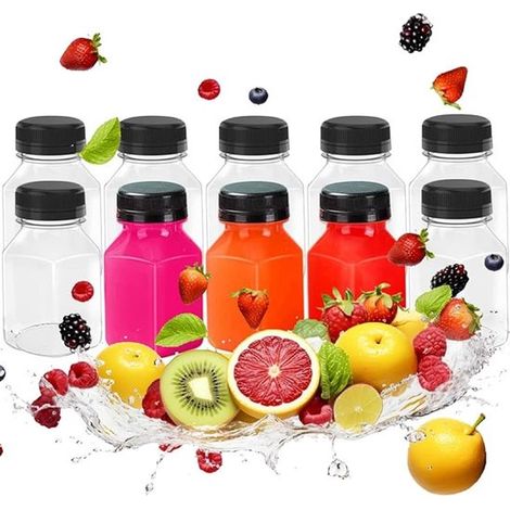 10 piccole bottiglie di plastica trasparente per bevande, bottiglie per succhi di frutta, bottiglie per il latte, contenitori per bevande, mini bottiglie di plastica, riutilizzabili per frullati (1/5)