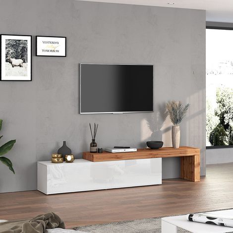 Meuble TV extensible 190/350 cm blanc brillant/chêne wotan Neros (1/5)