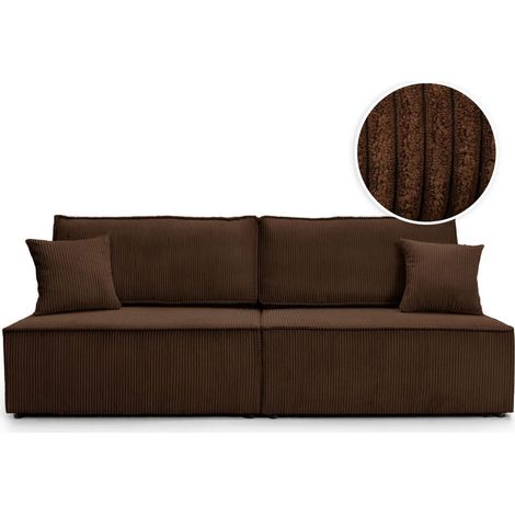 Loungitude – Canapé convertible 3 places sans accoudoirs – Coffre de rangement – Velours côtelé marron – Compact pour petits espaces (1/5)