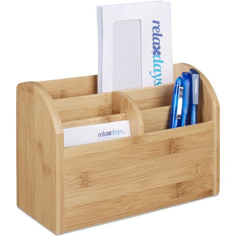 Relaxdays Organiseur de bureau bambou distributeur de bureau espace travail 5 compartiments HxlxP: 15 x 23 x 10 cm, nature