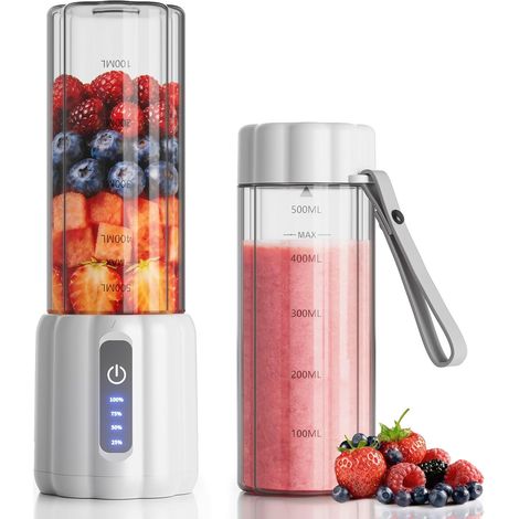 Mini Mixeur Portable to go pour Shakes et Smoothies, 500 ml Blender avec Couvercle de Voyage, 22000 TR/min Puissant Mélangeu avec 6 Lames pour Cuisine, Bureau, Salle de Sport (1/5)