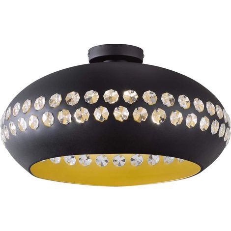 Plafonnier, Métal, E27, 1 W, Schwarz Matt/Innen Goldfarbig, 50 x 50 x 27 cm (1/4)