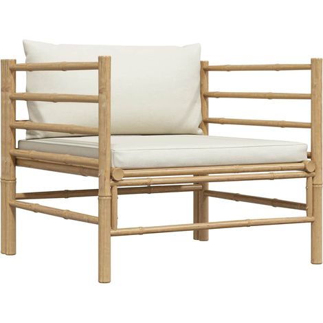 vidaXL Divano da Giardino con Cuscini Bianco Crema in Bambù (1/5)