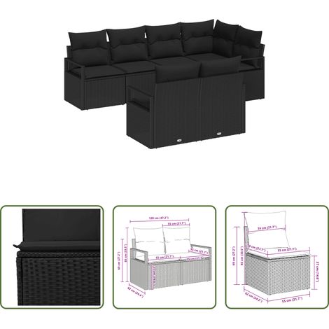 Coin détente - Ensemble de Canapés 7 pcs Noir polyrotin (1/5)