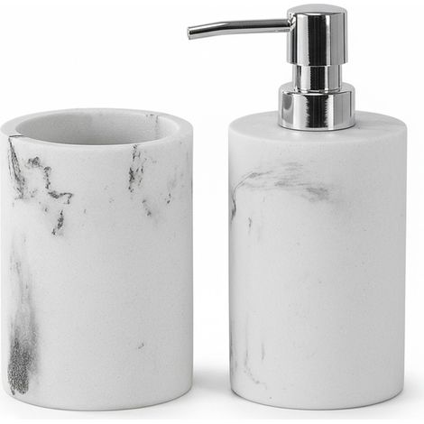 Set accessori bagno effetto marmo 2 pezzi con dispenser e portaspazzolino in resina Ivy