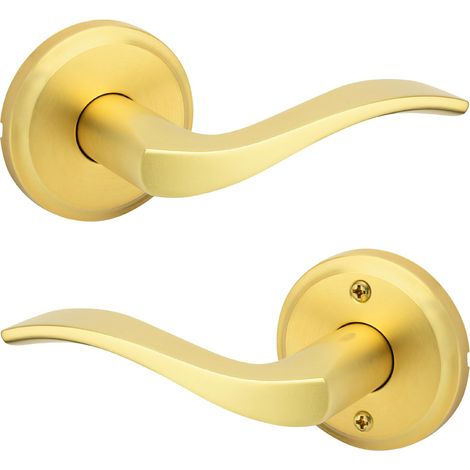 Poignée de porte intérieure - Levier de porte de placard et de couloir - Poignée réversible non verrouillable - Laiton satiné - Avec protection (1/5)