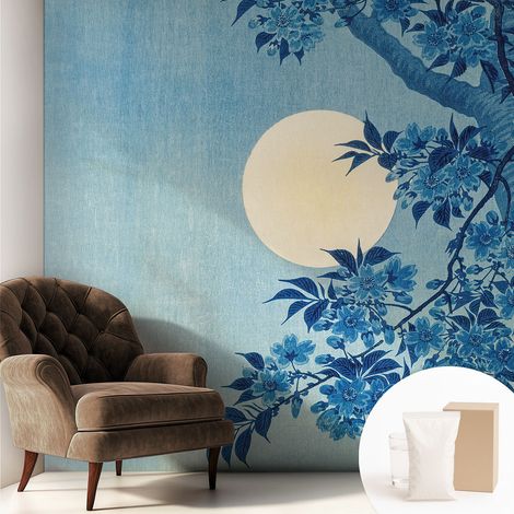 Papier peint intissé mural avec imprimé motifs décoratifs - style contemporain - Colle incluse gratuite Lune fleurie 250x250 cm (1/5)