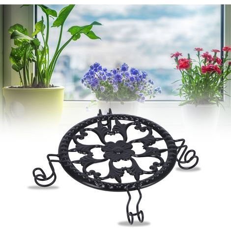 Elegant, lightweight, and stable black wrought iron flower pot stand for living room, balcony, or office. (1/5)