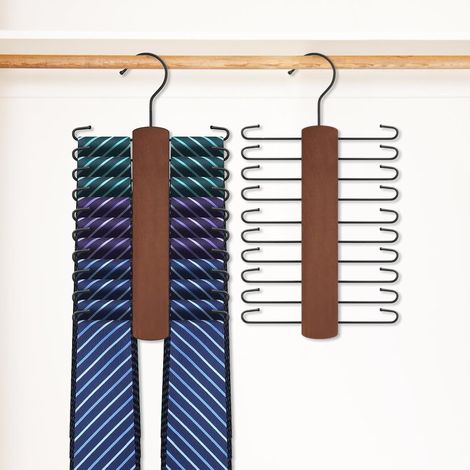 2 pièces Porte-cravates, Bois massif, 20 crochets, Rotation 360 degrés, Pour armoire (1/5)
