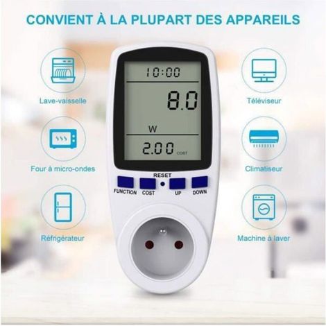 Prise Compteur Énergie - Affichage LCD - 230 V - 16 A - 3680 W - Pour Appareils Électroménagers - 1 Pièce (1/4)