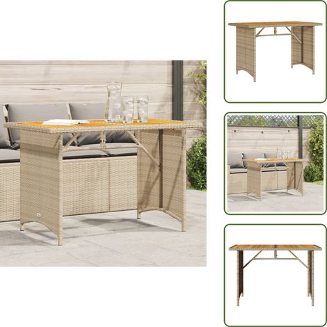 The Living Store Tavolo da Giardino Piano in Legno Beige 110x68x70 cm Polyrattan - Tavolo in legno