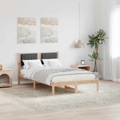 Estructura de Cama con Cabecera Tapizada Gris oscuro