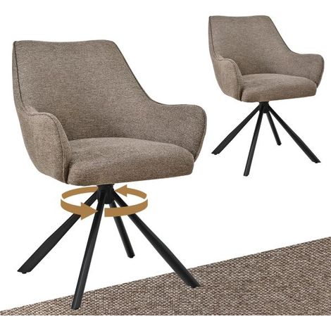 Bon Furni Webstoff Esszimmerstuhl Sandfarben, 2er Set, 360° drehbar, ergonomisch mit Federkern, unsichtbarem Reißverschluss & verstellbaren Füßen