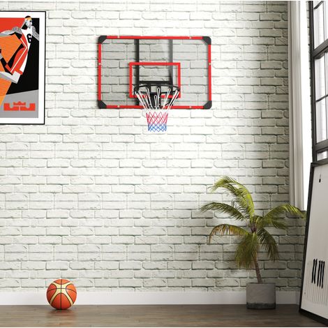 Panier de basket mural 113x73x45 cm en acier noir et rouge, stable pour extérieur – MEUBLIV (1/5)