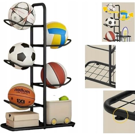 Soporte para 5 pelotas Super Calidad estante organizador almacenamiento de pelotas negro (1/5)
