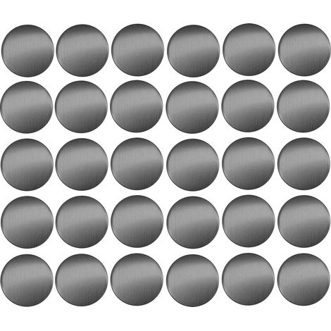 30x Cache vis adhésif autocollant diamètre 20mm bouchon trou meuble table chaise maison, gris métallique brillant (1/3)