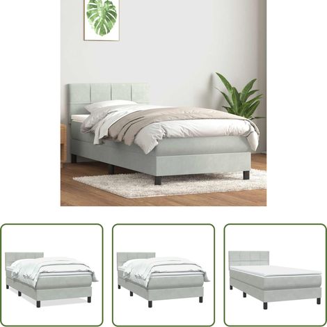 vidaXL Samt - Boxspringbett mit Matratze Hellgrau 80x210 cm Samt (1/5)