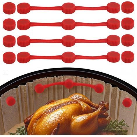 4 Ensembles Boucles Magnétiques en Silicone pour Papier Cuisson dans la Friteuse à Air, Fixation Sûre Clips Aimantés Résistant à la Chaleur Évite les Brûlures du Papier (Rouge) (1/5)