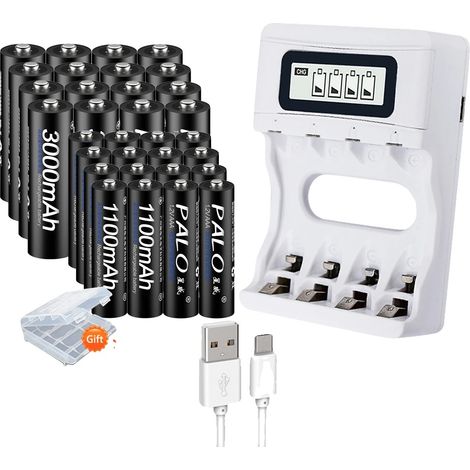 Chargeur de batterie rechargeable, contrôle de charge intelligent, design écologique, 16AA AAA et chargeur, 1.2V-a (1/2)