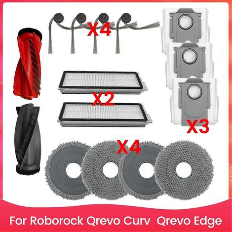Accessoires pour aspirateurs robots Qrevo Curv et Qrevo Edge : brosse latérale principale, filtre HEPA, lingette de nettoyage et sacs à poussière. (1/4)
