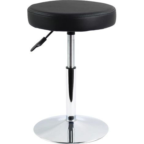 Tabouret de Barbier Rond en Cuir PU Rotatif Réglable en Hauteur sans Dossier Tabouret de Salon de Consultation de Bar de Cuisine Multifonctionnel Noir (1/5)