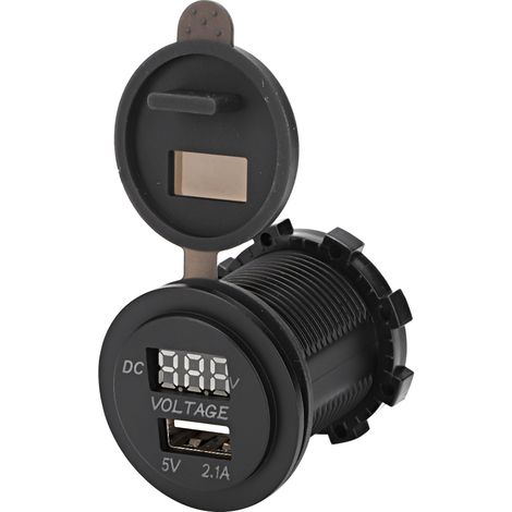 Chargeur de voiture avec ports USB, affichage de la tension, voltmètre, alimentation pour véhicule, étanche IP66, rouge 2,1 A, DC 12-24 V (1/5)