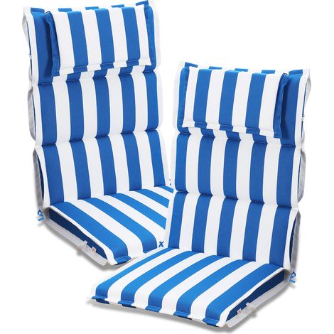 Aoodor High Back Patio Chair Cushions with Headrest, Set of 2 Flanged Outdoor Seat Cushions for Rocking Chairs, Adirondack & Dining Chairs, 120x52x6 cm-blue