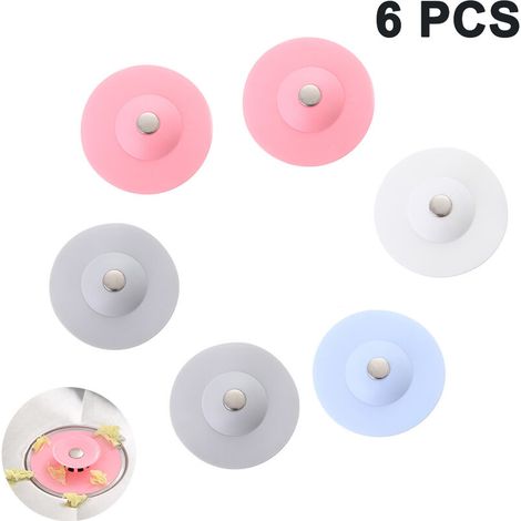 Lot de 6 grilles de siphon de sol, récupérateur de cheveux inodore, bouchon de cheveux en silicone durable, grille de siphon de douche, crépine de siphon pour évier et baignoire (1/5)