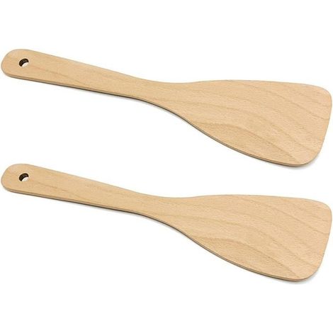 Lot de 2 spatules en bois antiadhésives, ustensiles de cuisine, cuillères en bois de hêtre naturel (1/5)