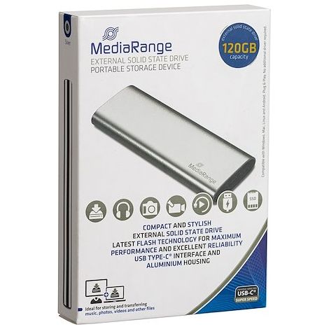 MediaRange MEDIARANGE SSE 120GB USB Typ-C extern MR1100 silber - Solid State Disk - 120 GB (MR1100) (1/5)