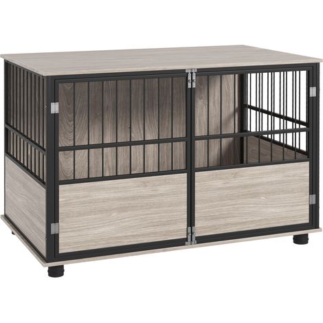 Cage pour chien bois de noyer et noire 100x60x68cm
