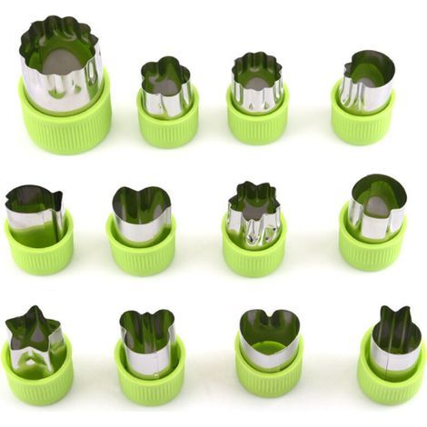 Lot de 12 Emporte-Pièces pour Légumes, Fruits et Biscuits - en Acier Inoxydable avec Poignée, Vert (1/5)