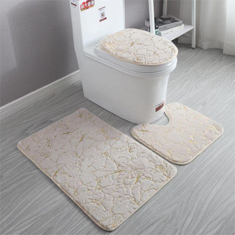 Badematte aus ultra-weichem Kunstkaninchenfell, goldenes Muster, hellkamelfarben – 3er-Set (50 x 80 cm + 40 x 50 cm U-förmig + 38 x 46 cm für WC-Deckel)-lsw