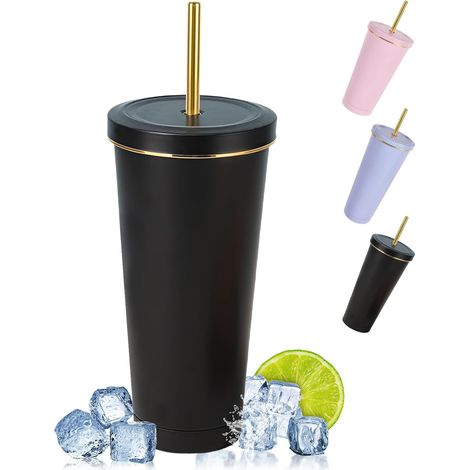 750ml Travel Mug, Double Wall Stainless Steel Vacuum Insulated Tumbler, Insulated Water Bottle, Coffee Mug, Double Wall Mug with Straw, Brush and Lid (1/5)
