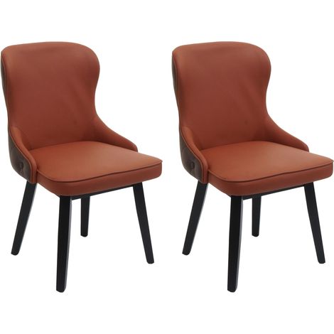 Lot de 2 chaises de salle à manger rembourrée en tissu terre cuite capitonné plastique marron et bois 040007385 (1/5)