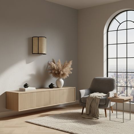 Aplique de Pared Yute Beige y Galón Negro  Serie ACACIA (1/5)