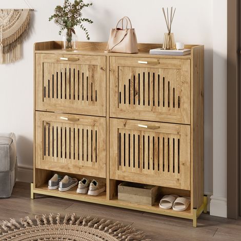 Zapatero HAVRYA de 4 puertas abatibles, MDF y estructura metálica, 108,5 x 24 x 100 cm (1/5)
