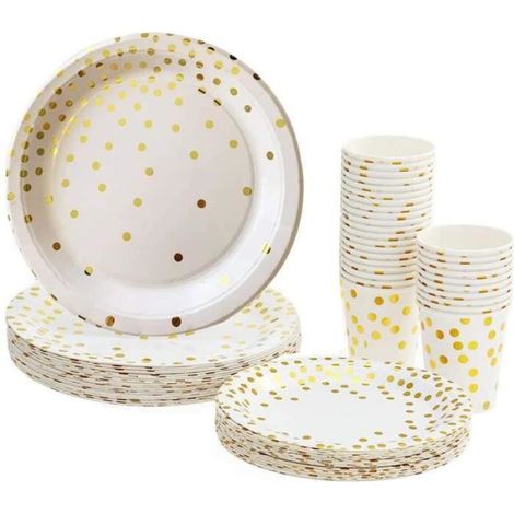 Lot Gobelets et Assiettes Jetables - 90 pièces - Papier recyclé - Design élégant - Biodégradable (1/4)