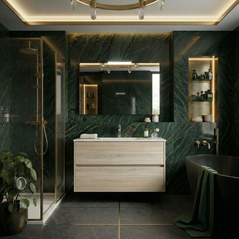 Mobile bagno sospeso 100x45 cm rovere chiaro con 2 cassetti e lavabo incluso – Soria