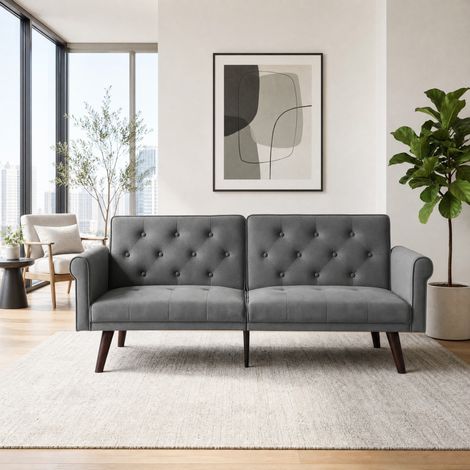 Canapé-lit 2 places 172x89x70 cm gris, convertible, dossier inclinable, velours MEUBLIV (1/5)