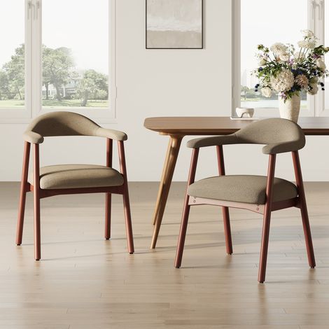 COLAMY Lot de 2 Chaises de Salle à Manger Modernes Style Scandinave, Assise Rembourrée Confortable, Pieds en Bois Massif, Dossier Ergonomique Enveloppant, Marron