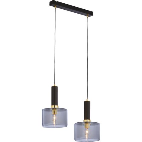 Sospensione VANES nera oro 52cm 2 vetri fumé E27 Jupiter