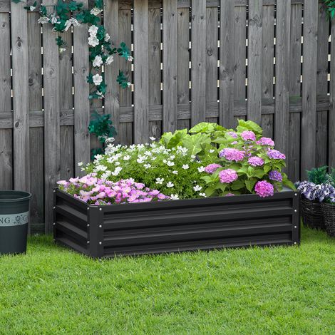 Carré potager de jardin rectangulaire tôle d'acier ondulée 120 x 60 x 30.5 cm gris (1/5)